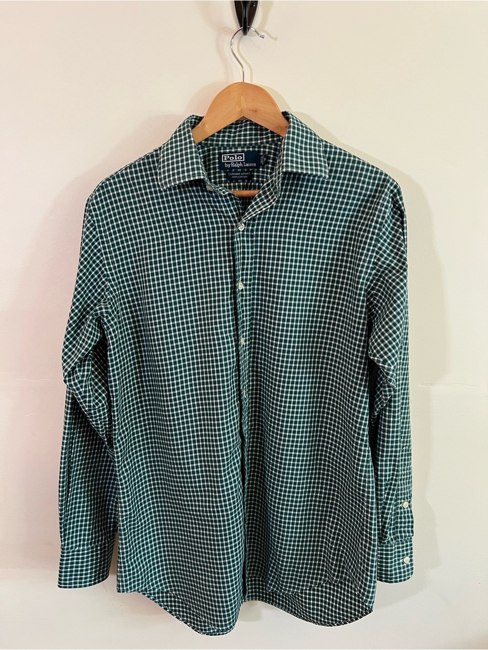 Polo Ralph Lauren Mens Medium Green Check Button Down Shirt Cotton Classic